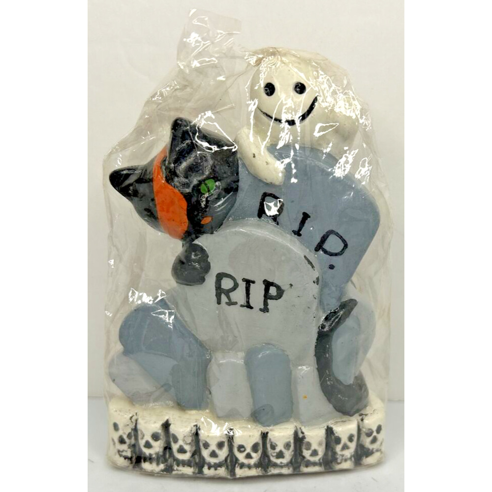 Vintage Halloween Cat Ghost Graveyard Candle New in Packaging 5" SKU H498